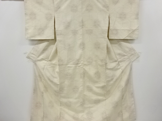 JAPANESE KIMONO / ANTIQUE KIMONO / SILK / TSUMUGI / WOVEN GEOMETRIC